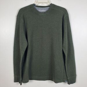 Eddie Bauer Mens Thermal Waffle Knit Pullover Long Sleeve Crew Outdoor Green L